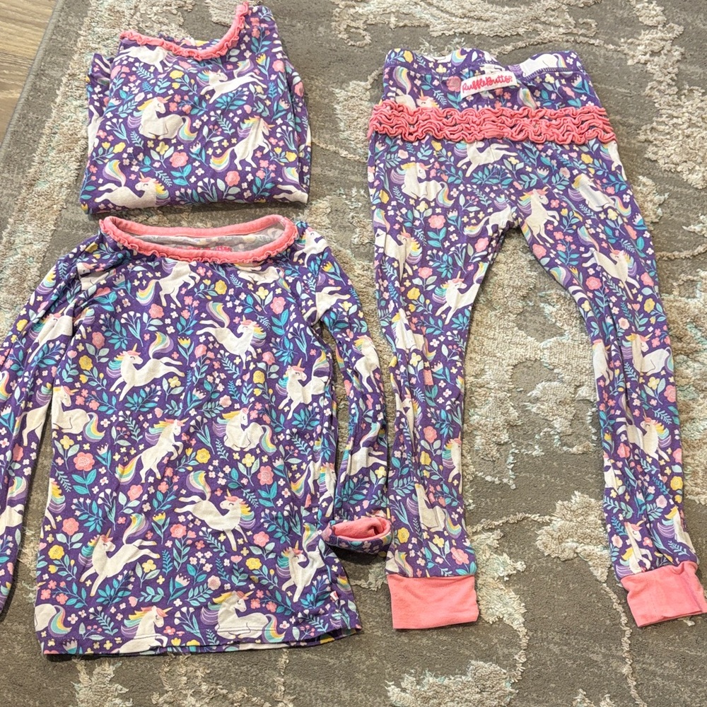 Ruffle Butts Unicorn Kids Pajama Set - Purple and Pink